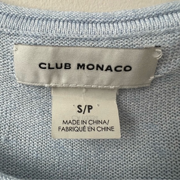 Club Monaco Lana Linen Blend Sweater Blue Button Cuff Rolled Neck Coastal SP - Picture 12 of 14